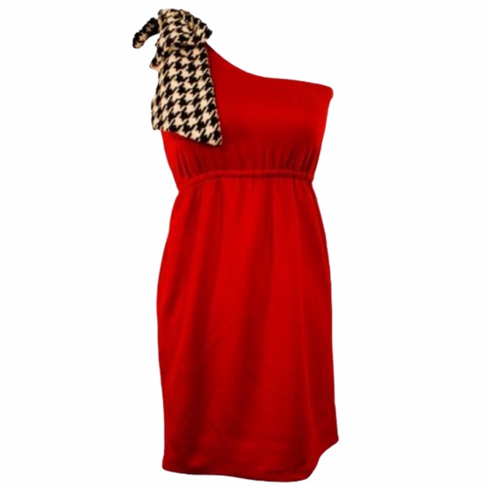 Judith March One Shoulder Houndstooth Bow Dress